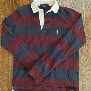 Maroon and Navy Striped Polo Rugby Shirt